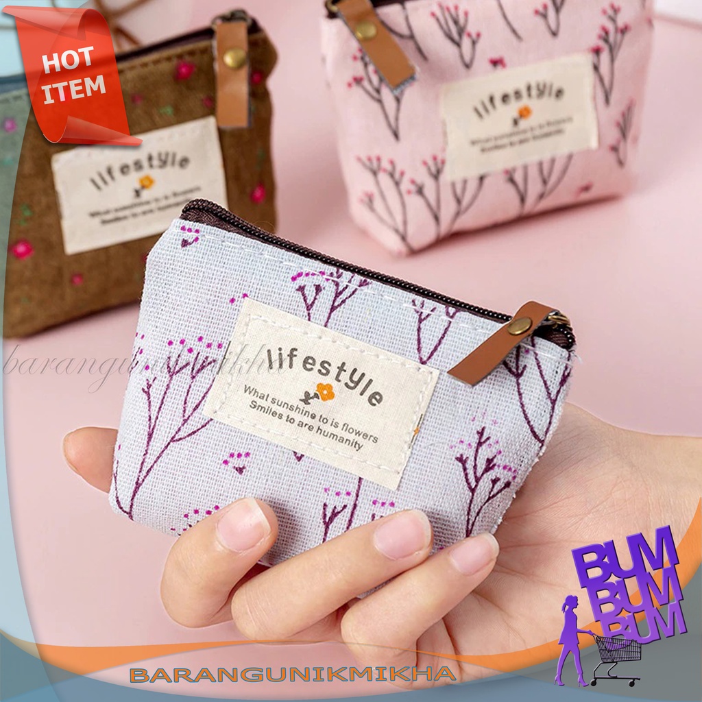 Pouch Dompet Koin Resleting LIFESTYLE KANVAS Dompet Serbaguna Sleting Motif Bunga - BUM