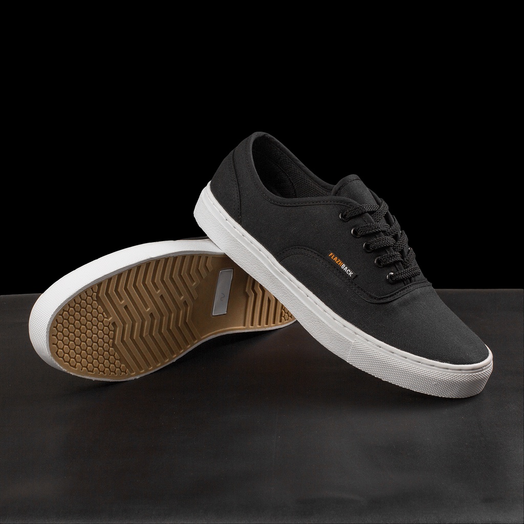 ZANE BLACK |ManNeedMe x FLAZHBACK| Sepatu Sneakers Pria Casual Canvas Shoes ORI SOL DIJAHIT