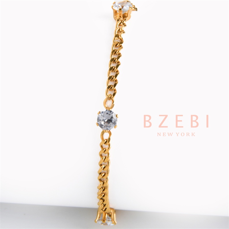 Bzebi Gelang Charm Titanium Steel Emas 18k Dengan Berlian, Anti Karat, Aksesoris Fashion Wanita, Perhiasan Gaya Korea, Hadiah Ulang Tahun Dengan Kotak Eksklusif 1137b