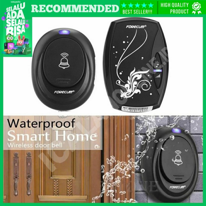 Bel Rumah Bel Rumah Wireless Taffware Waterproof Doorbell - Hitam(E3Z5) Bel Pintu Assalamualaikum Be