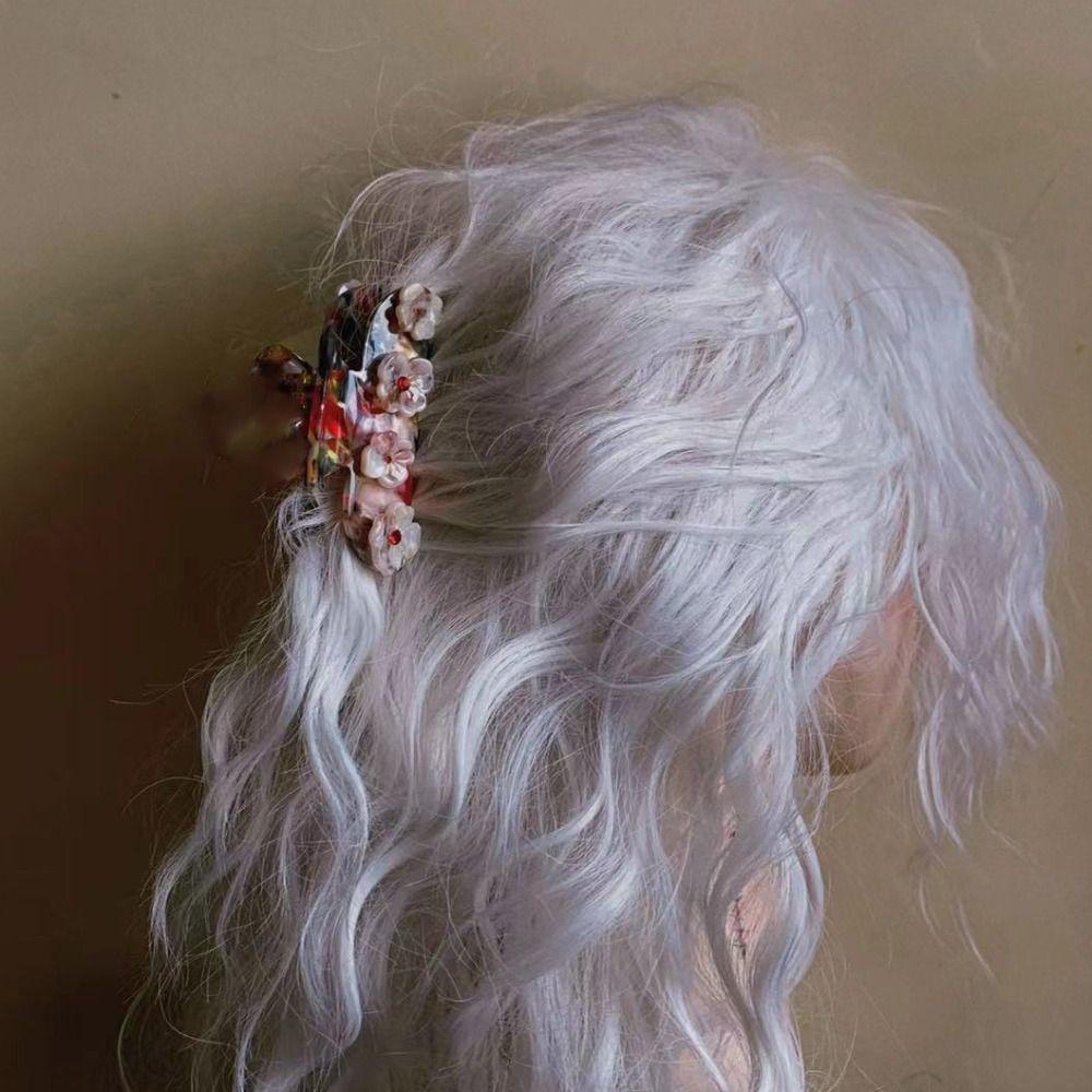 Mxbeauty Klip Kepiting Rambut Besar Retro Asam Asetat Bunga Hair Claw Elegan Korea Aksesoris Rambut Hiasan Kepala Gadis