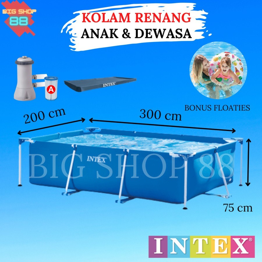 PAKET HEMAT INTEX KOLAM RENANG PORTABEL 3 METER BONUS POMPA FILTER COVER KOLAM