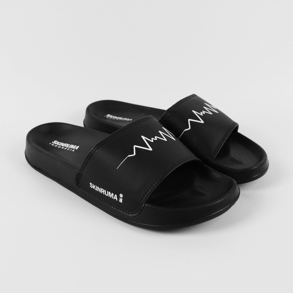 Sendal Slop Pria Wanita SKINRUMA Heart Beat Hitam / Slip On Pria / Slide Pria / Sendal Outdoor / Sendal Cowok