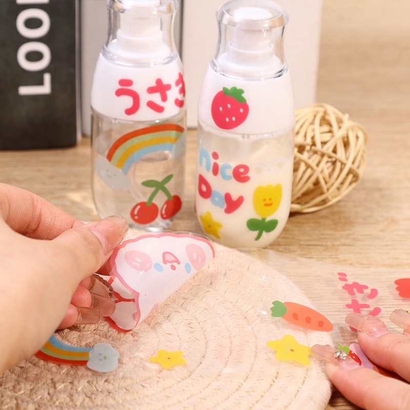 Botol Spray Isi Ulang Kosong Transparan Dengan Stiker Lucu Wadah Traveling Dan Outgoing Travel Size Bottles Lotion Sub-Botoltling Bottle Portable 50ml