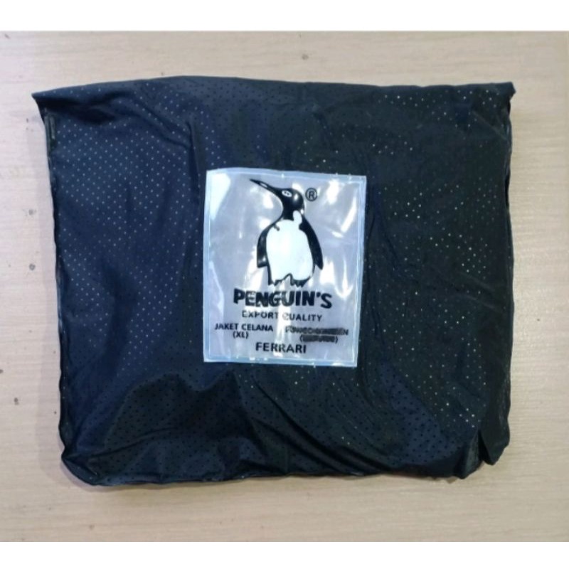 Jas Hujan Penguin CX7 Size L - XL Setelan Jaket Celana Penguins CX 7 Dewasa Pria Wanita Perempuan Laki Remaja Tebal Original Ferrari Black Hitam PVC