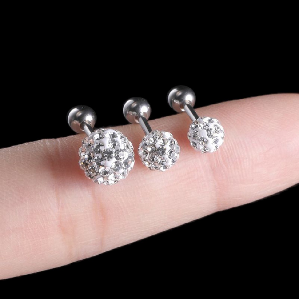 [HeavenDenotation] Crystal Ball Earrings Surgical Steel Ear Plugs Eyebrow s Women's Ear Studs Cartilage Tragus Helix Lip Studs Ring Internally Thread Body Jewelry HDV