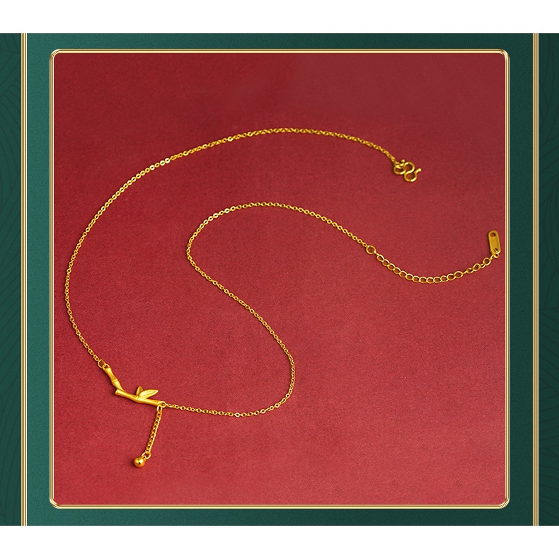 Goldkingdom Fashion Perhiasan 24 K Bangkok Aksesoris Ready Stock Baru Indah Simpul Bambu Tinggi Gilt Liontin Vintage Klavikula Kalung