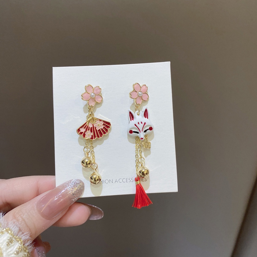 Lucky Bell Vintage Rubah Lucu Kartun Anting Asimetris Baru Temperamen Tren Anting Hewan Fashion Berbentuk Kipas Anting Paduan