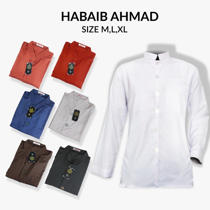 TERLARIS KOKO PRIA HABIB SYECH, BAJU MUSLIM KOKO , BAJU KOKO HABAIB MERK AHMAD - M, HITAM TERBARU BE
