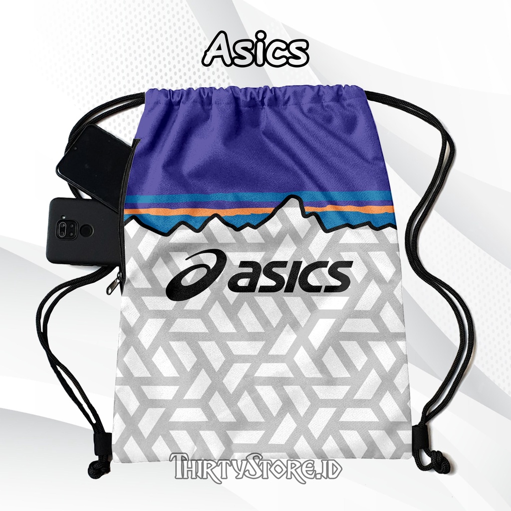 Tas Serut Anti Air New String Bag Full Print Pria Dan Wanita Motif Asics Tas Olahraga Tas Sekolah