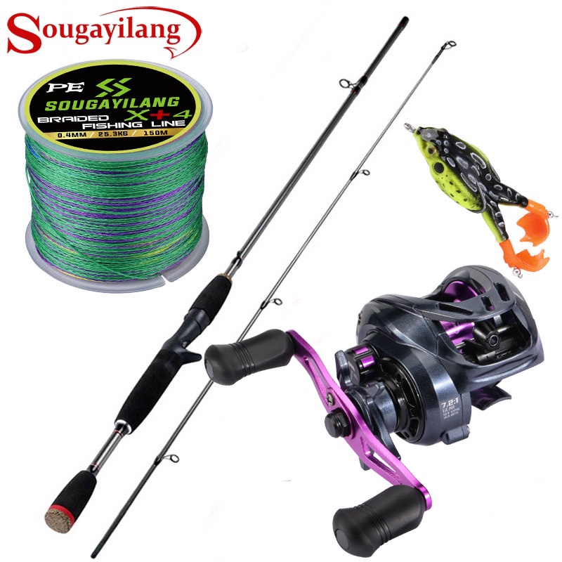 Sougayilang 1.8M Fishing Rod 18+1BB Fishing Reel Casting Set dengan 150M PE Brided Fishing Line Lifelike Fishing Lure Soft Bait Baitcasting Set