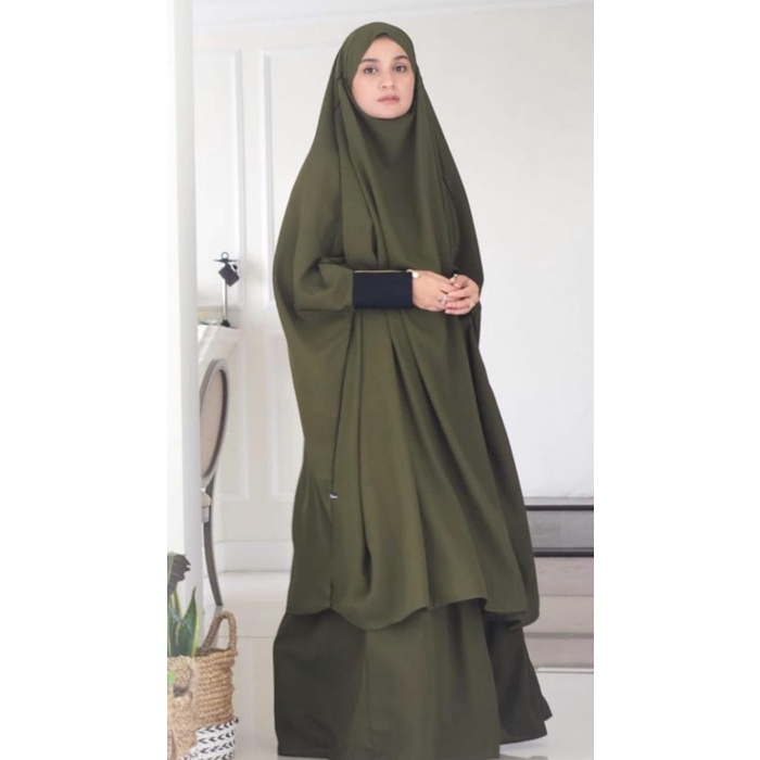 TERLARIS french khimar set jumbo shiren - Hijau Army BARU