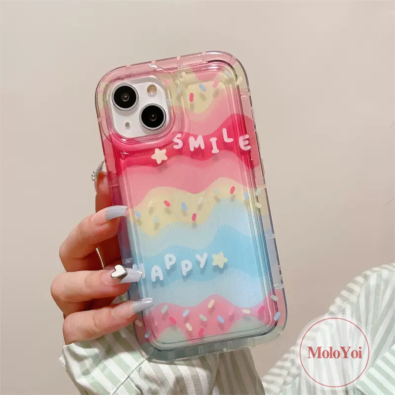 IPHONE Shockproof Airbag Casing Kompatibel Untuk Iphone14 11 13 12 Pro Max6 7 6s 8 Plus Xr X Xs Max SE 2020 INS Kreatif Pelangi Warna-Warni Lembut TPU Transparan Ponsel Cover