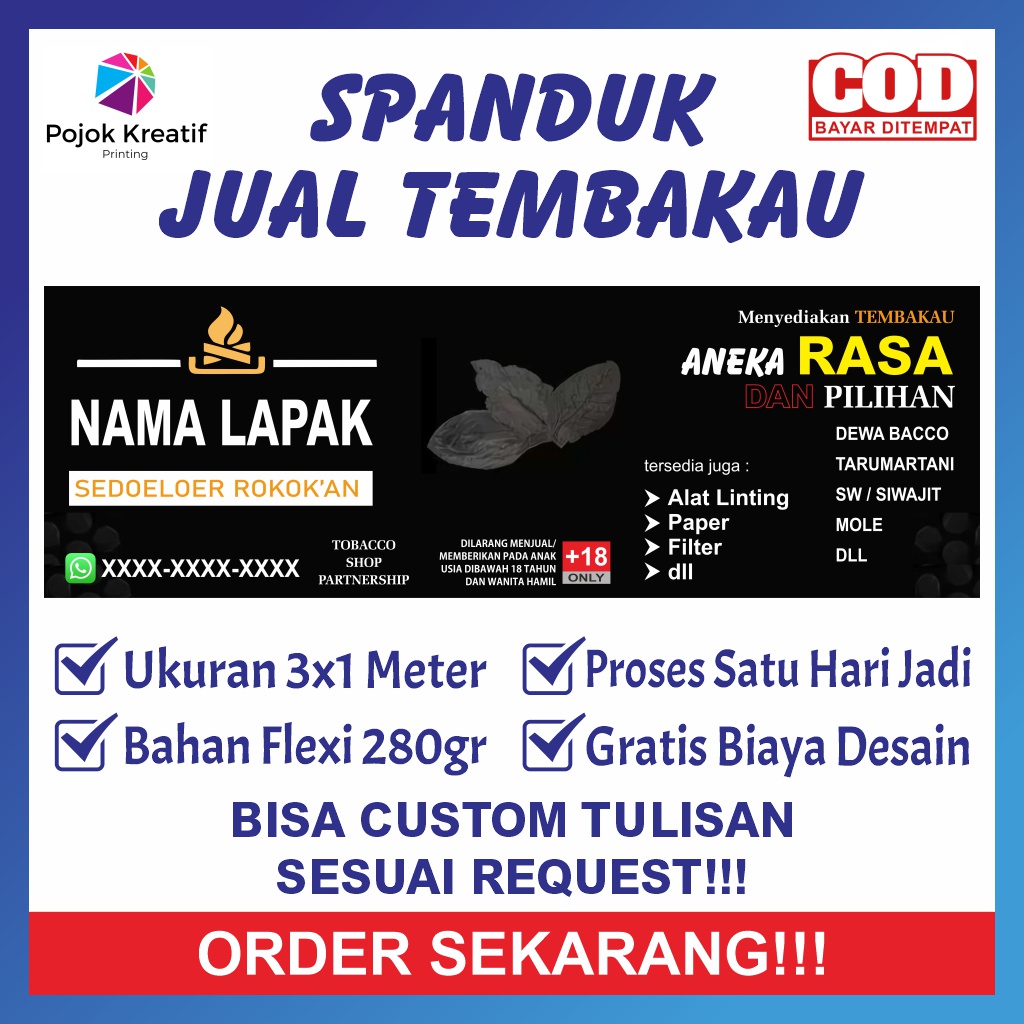 Spanduk Sepanduk Banner Bener Baner Benner Backdrop Usaha Jual Jualan Toko Kelontong Tobacco Tembaka