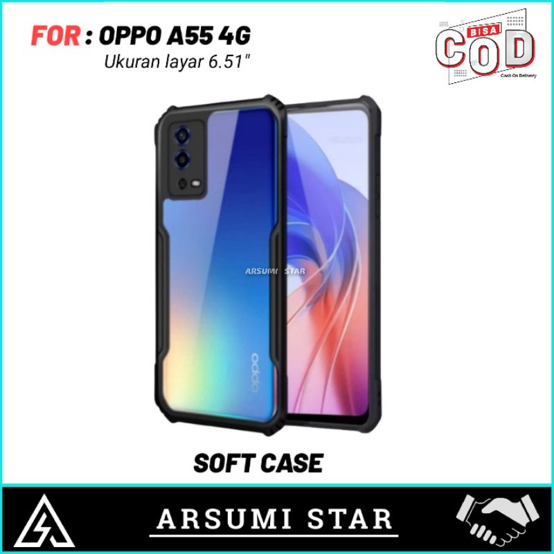 PROMO CASE OPPO SERIES HARDCASE ARMOR TPU SHOOKPROF TRANSPARAN CASING OPPO A55 4G SOFT CASE TRANSPAR