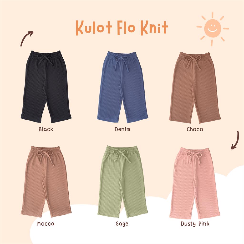 Yobebee Celana Kulot Panjang Flo Knit Anak Perempuan Usia 2 4 6 8 Tahun Bawahan Kids Pants Kaos Tebal Knit Salur Strech Model Casual Santai Girls Anak Cewek