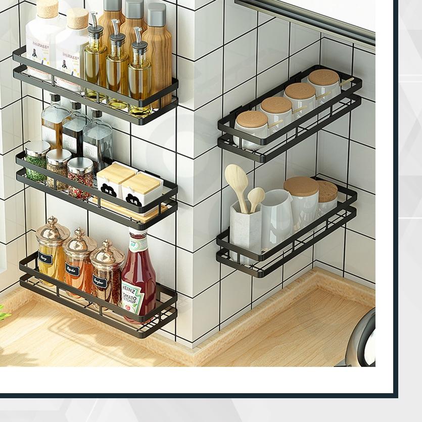 ♛ Rak Bumbu Dapur Gantung Tempel Dinding Tempat Botol Kecap Lada Garam Serbaguna ✽