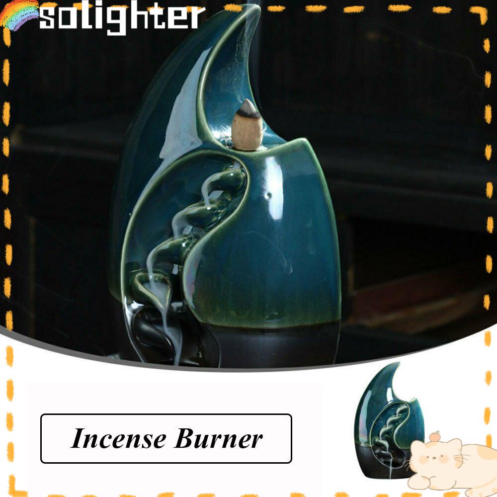 Solighter Backflow Incense Burner Dekorasi Rumah Meditasi Pedupaan Keramik Tempat Dupa