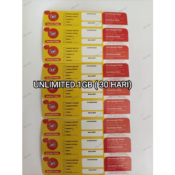voucher INDOSAT unlimited 1gb ( 30 Hari)