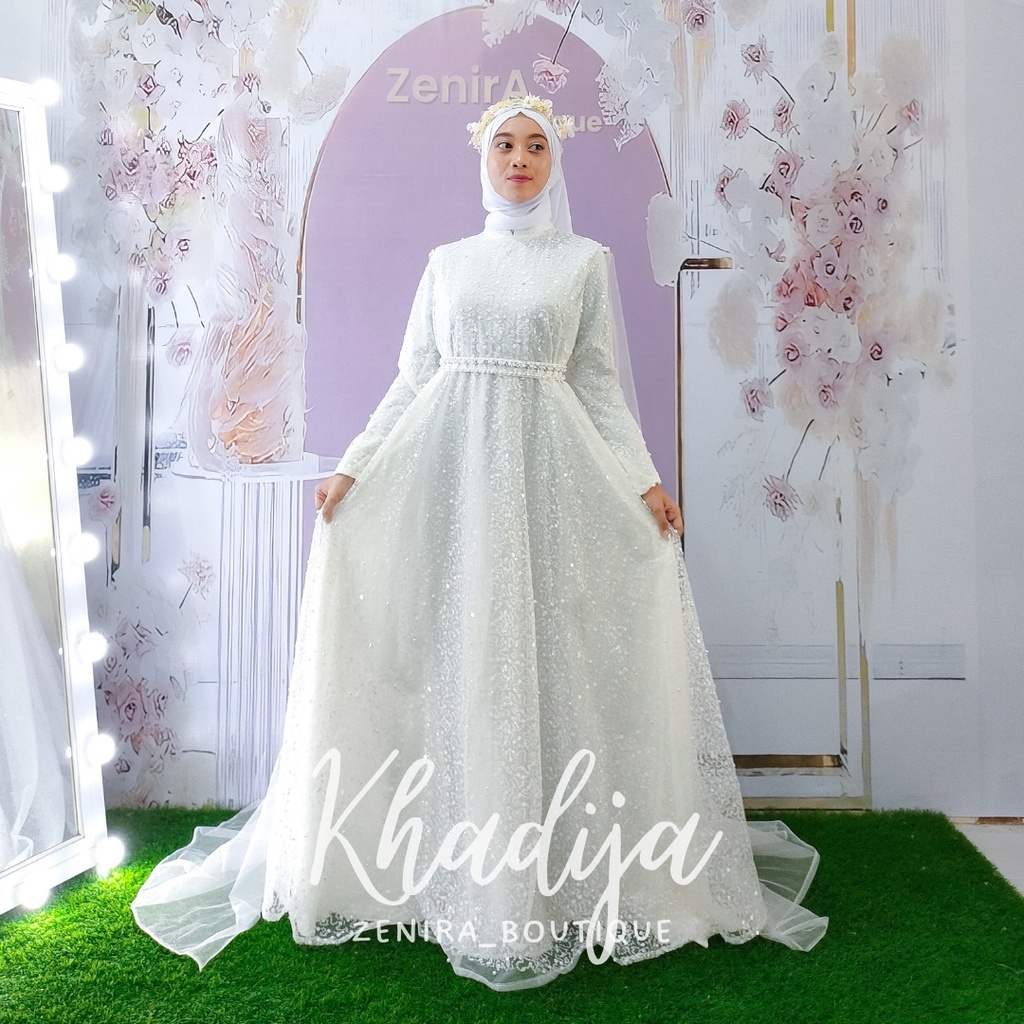 KHADEEJA Wedding Dress FREE VEIL dan tile Wings slayer Mewah dan murah / Gaun pernikahan putih / akad / prewedding