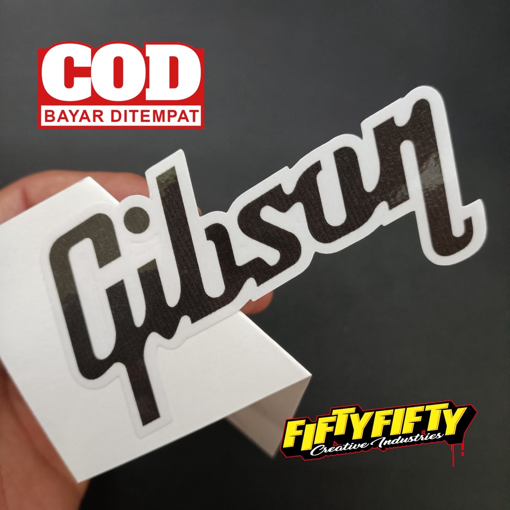 Stiker Print Cut GIBSON Stiker Printing Laminasi Glossy Stiker Motor Mobil Helm Sudah Membentuk Pola Desain