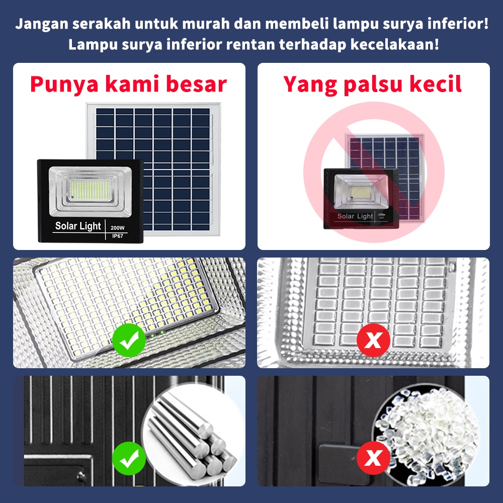 500W 100% asli lampu taman surya solar led outdoor lampu sorot jalan tahan air dengan remote control lampu surya lampu led surya luar IP67 tahan air