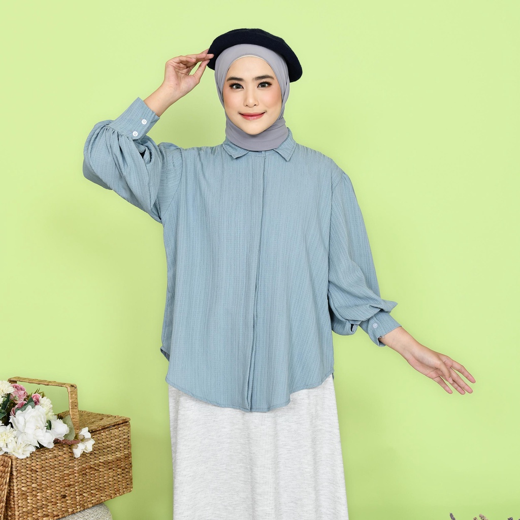 Mybamus Crushy Kemeja Ballon - Kemeja Wanita Tangan Panjang - Baju Kerja
