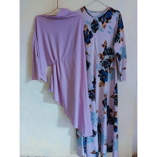 set gamis jumbo syari gamis bigsize lilac longdress busui friendly gamis khimar syari
