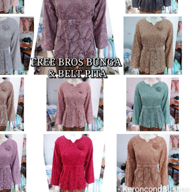 ❆ (Br/130) Atasan blus BROKAT GLITTER size JUMBO lengan panjang KeroncongBusana ♗