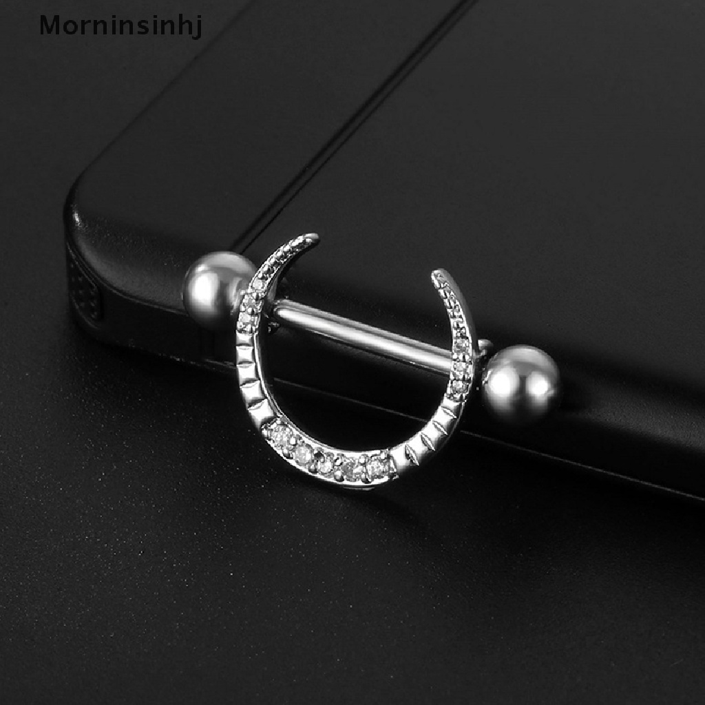 Mornin Cincin Puting Seksi Stainless Steel Zirkon Bulan Baru Berbentuk U Nipple Ring Barbel Nipple Studs Tubuh Seksi Nipple Jewelry id