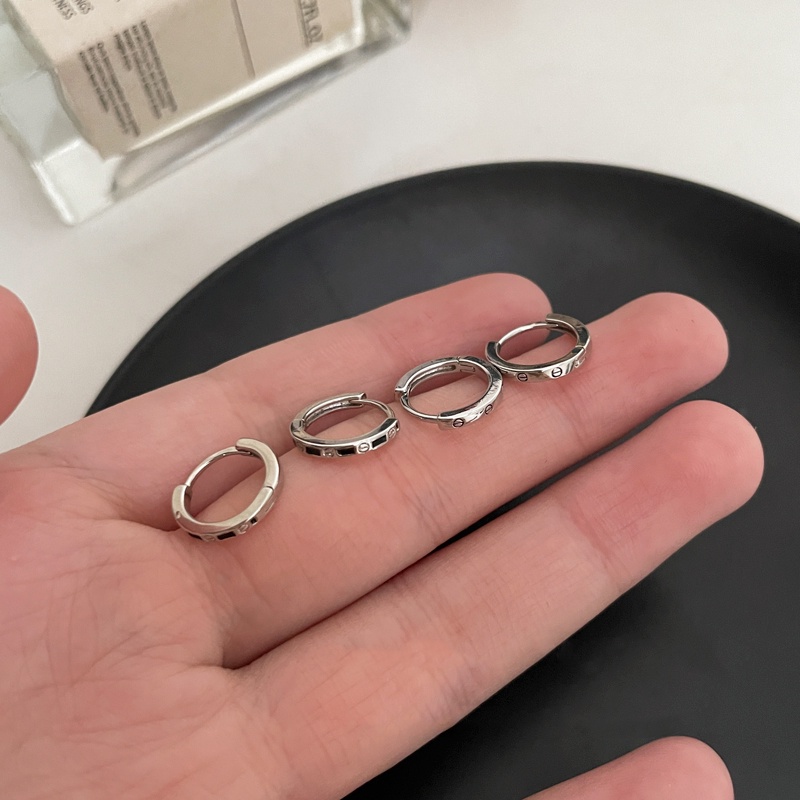 Papaozhu Stylish Hitam Perak Geometris Hoop Earrings Untuk Wanita Gadis Sederhana Berongga Cuff Earrings Temperamen Anti Alergi Perhiasan Telinga