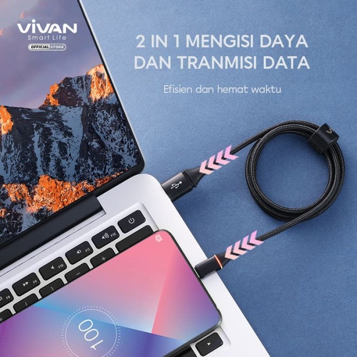 VIVAN Kabel Micro USB Android 2.4A LED Light Quick Charge 100CM VDM100