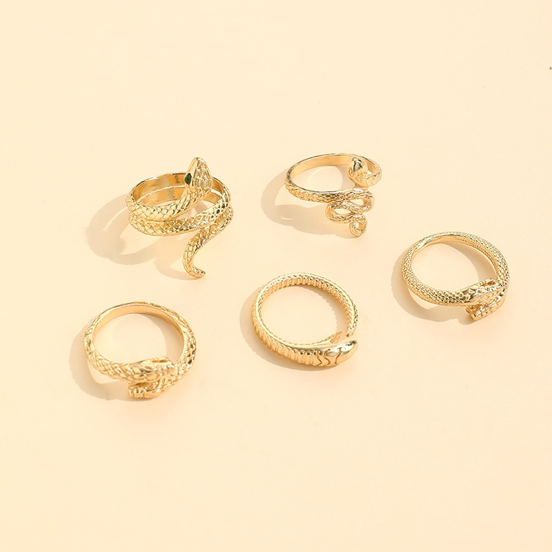 Trend Fashion Micro-set Sederhana Cincin Ular Mahkota Vintage Geometris Cincin Bersama Kombinasi