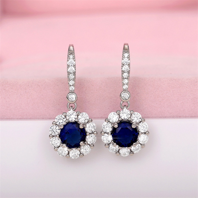 Fashion Deep Blue Cubic Zircon Menjuntai Anting Untuk Wanita Temperamen Yang Baru Didesain Lady's Earrings Pesta Pernikahan Perhiasan Mewah