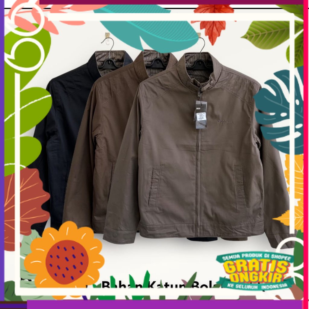 New Arrival ll Jaket Bomber Import Casual Pria Polos Bahan Kanvas Merk Boss Original Terbaru ll Jack
