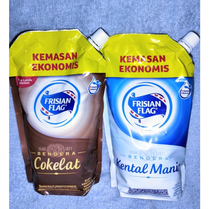 

Frisian flag susu kental manis bendera kemasan ekonomis susu coklat dan putih 545gr