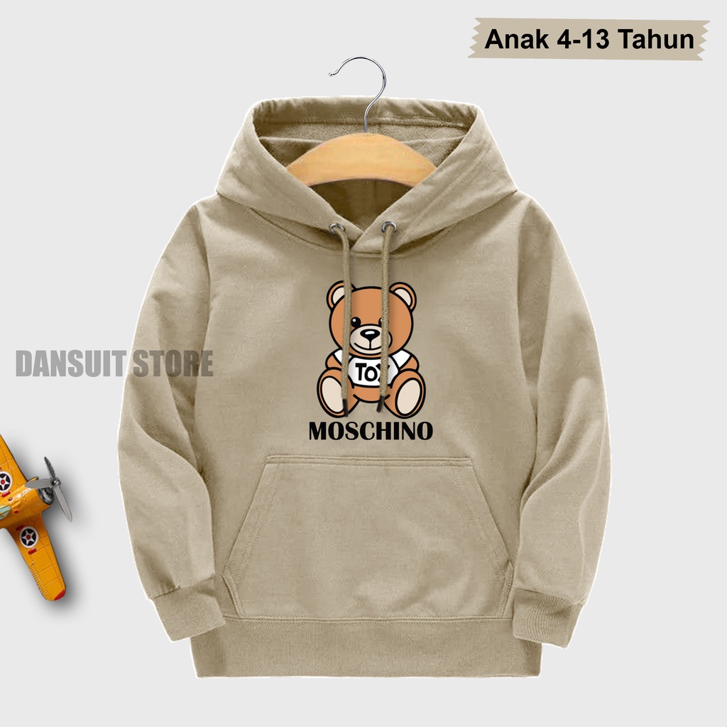 Sweater Hoodie Anak Perempuan Usia 4-13 Tahun Hoodie Anak Motif Sablon MOSCHINO Bear Bahan Tebal Premium