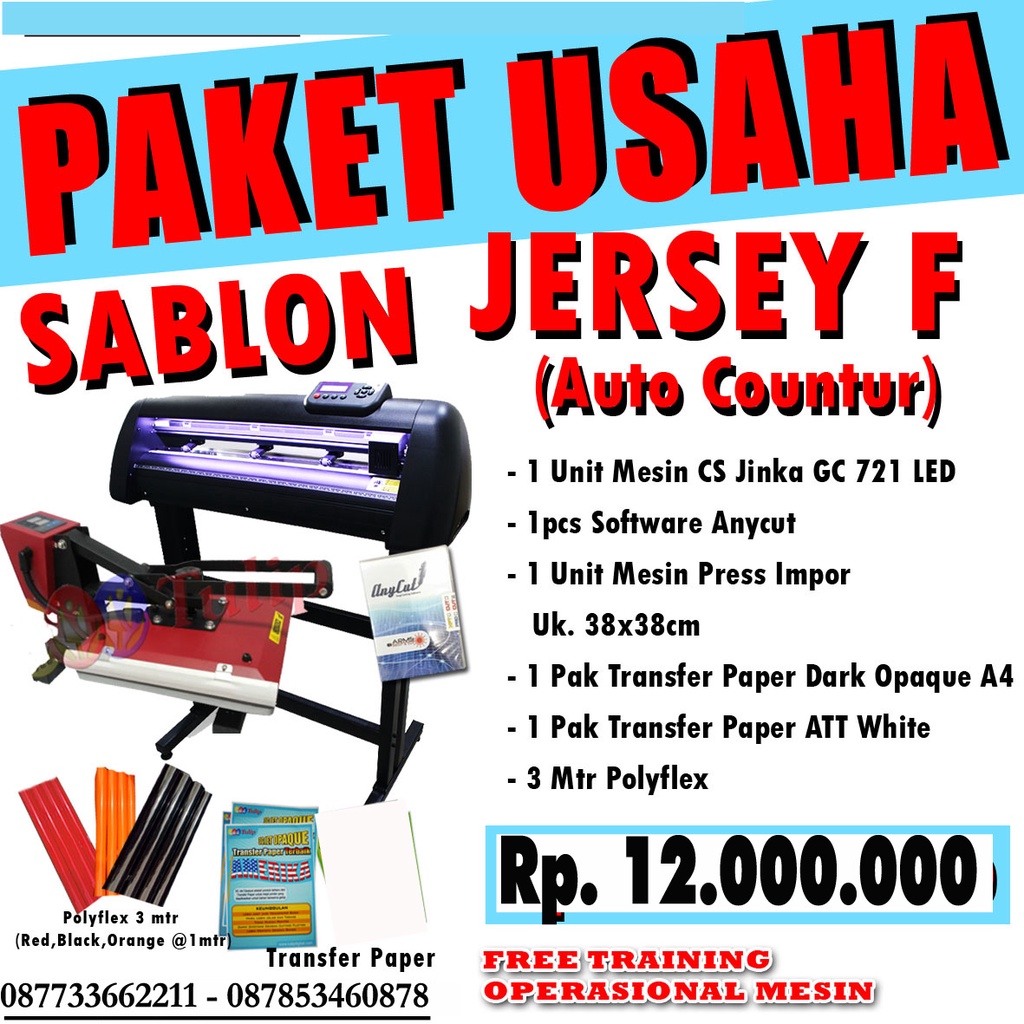 PAKET SABLON KAOS DIGITAL JERSEY AUTO CONTOR / MESIN CUTTING JINKA GC 721 AUTO COUNTUR / MESIN SABLO