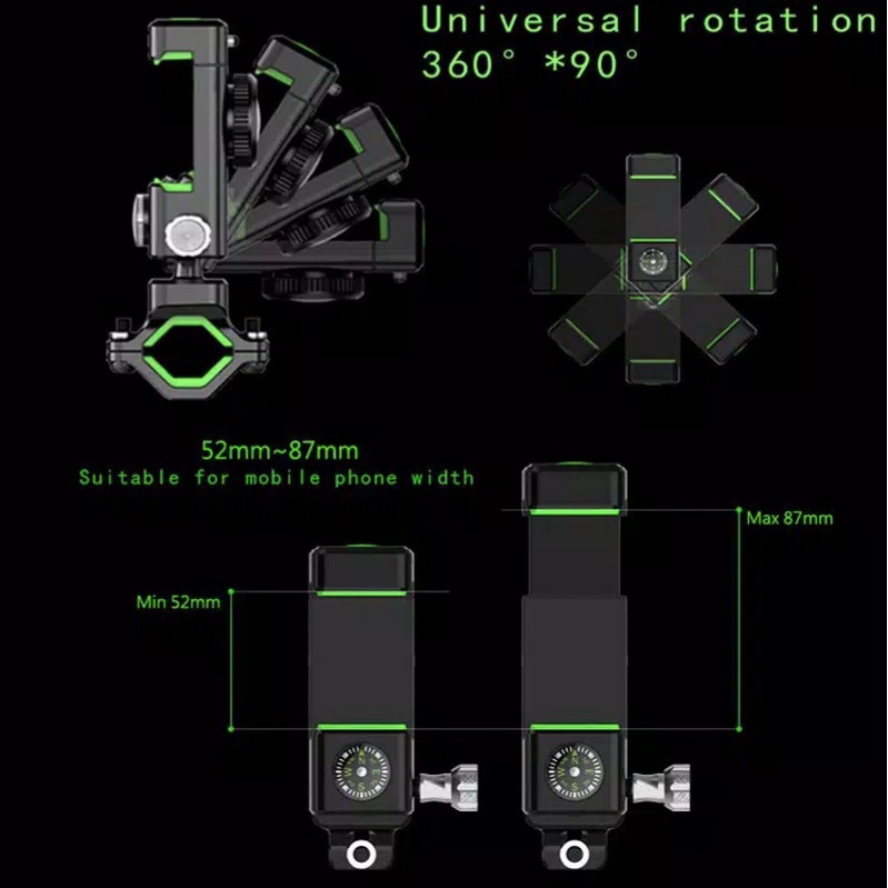 premium holder hp sepeda Anti Jatuh 360° bike holder braket holder hp sepeda lampu LED + kompas HOL31