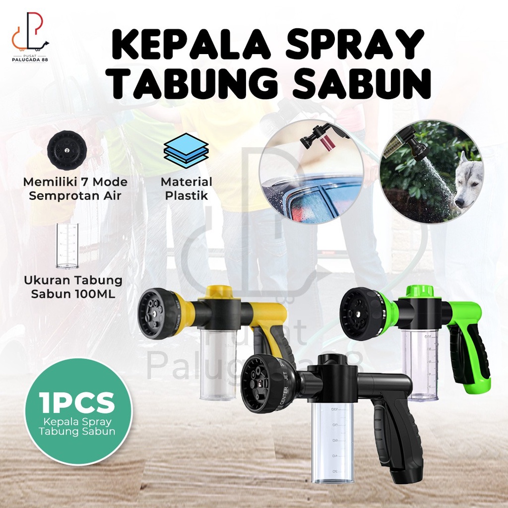 Kepala Semprotan Air Busa Tekanan Tinggi Tempat Sabun Cuci Motor Mobil Alat Penyemprot Foam Sabun Steam Penyiram Tanaman Kendaraan Pistol Water Gun Tabung 7 Mode Spray Kencang