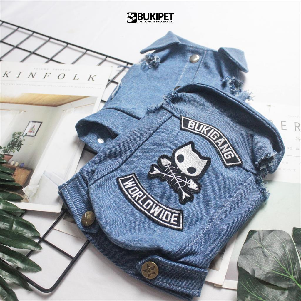 baju kucing anjing kelinci monyet lucu murah  aksesoris hewan kecil - BUKIGANG VEST DENIM SPECIAL EDITION