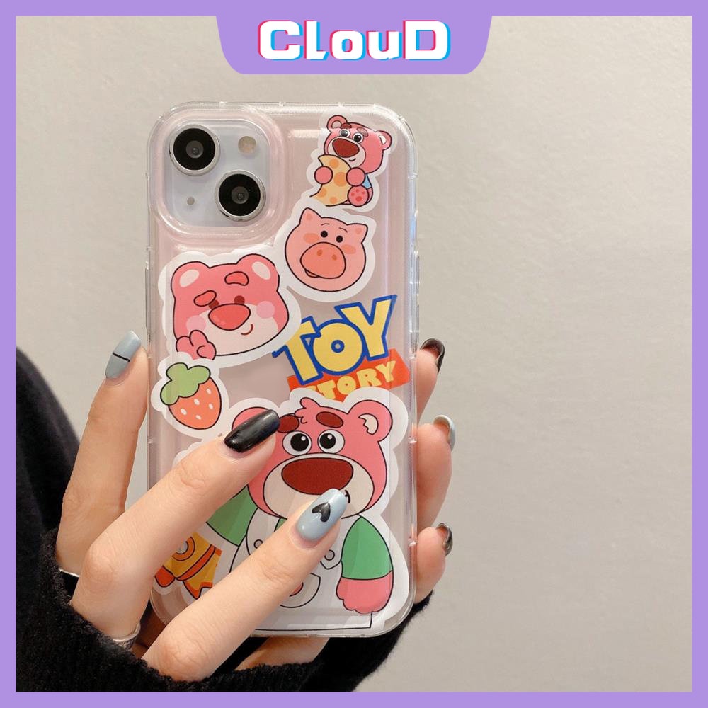 IPHONE Kartun Strawberry Bear Manyo Case Kompatibel Untuk Iphone11 13 14 12 Pro MAX X XS MAX 6 7 6S 8 Plus XR SE 2020 Toy Story Lucu Buzz Lightyear Shockproof Airbag Soft Cover