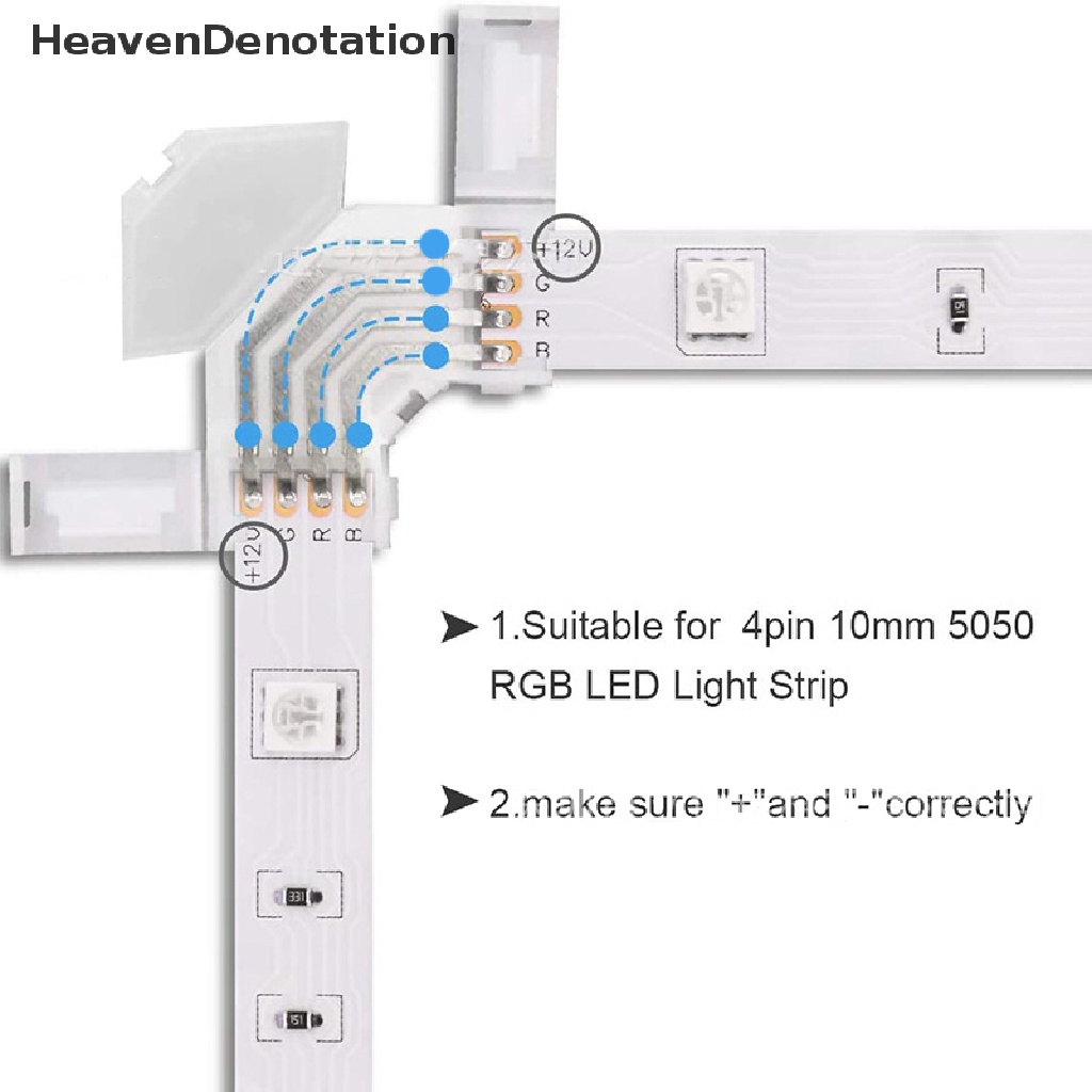 [HeavenDenotation] Konektor RGB Sudut LED 10MM Strip Lampu LED Bentuk L 4pin Untuk 5050pita Light HDV