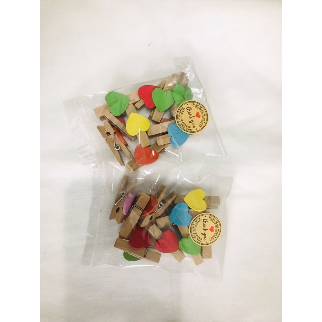 jepit kayu penjepit foto wooden klip foto polaroid motif love warna warni lucu aesthetic rustic