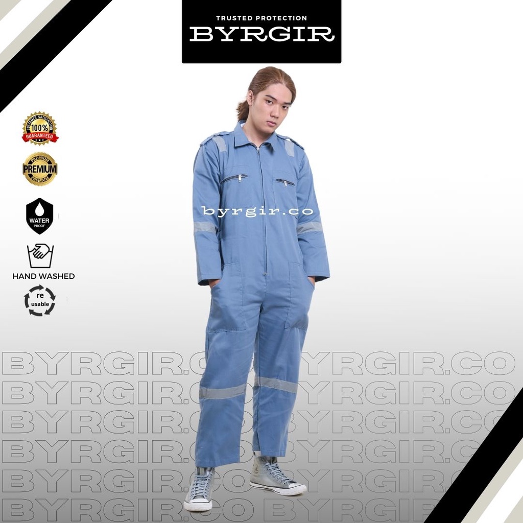 BYRGIR Safety Wearpack Baju Kerja Bengkel Seragam Coverall Proyek Wearpack Model Terusan Langsungan Polos Terusan AtasanBahan Ketelpak Twill