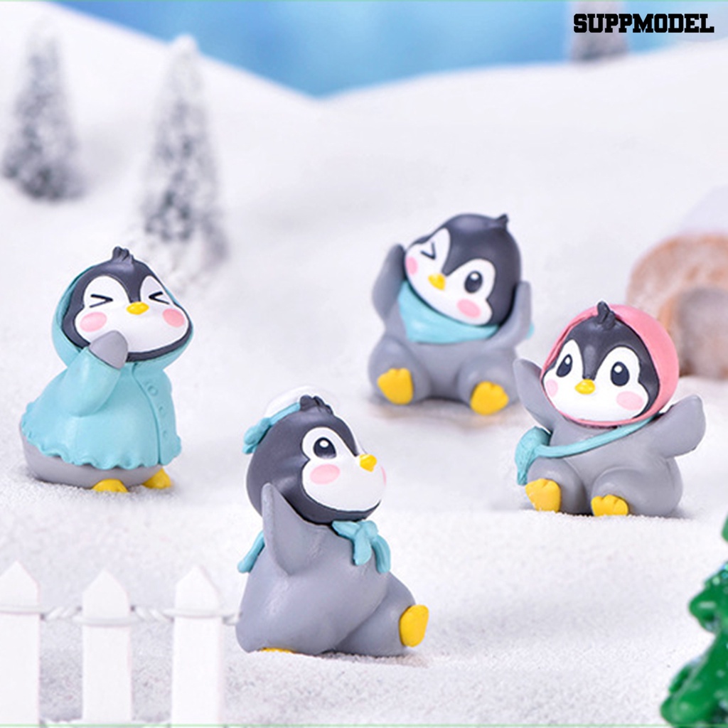 [SM] 6pcs/set Patung Miniatur Adorable Wear Resistant Patung Miniatur Pinguin Plastik Dekorasi Untuk Rumah