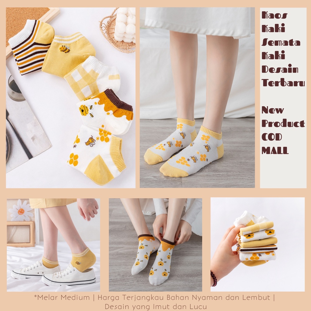 Motif Dan Varian Terbaru Desain Lebah Lucu Koas Kaki Wanita Semata Kaki Bahan Katun Spandek Lembut