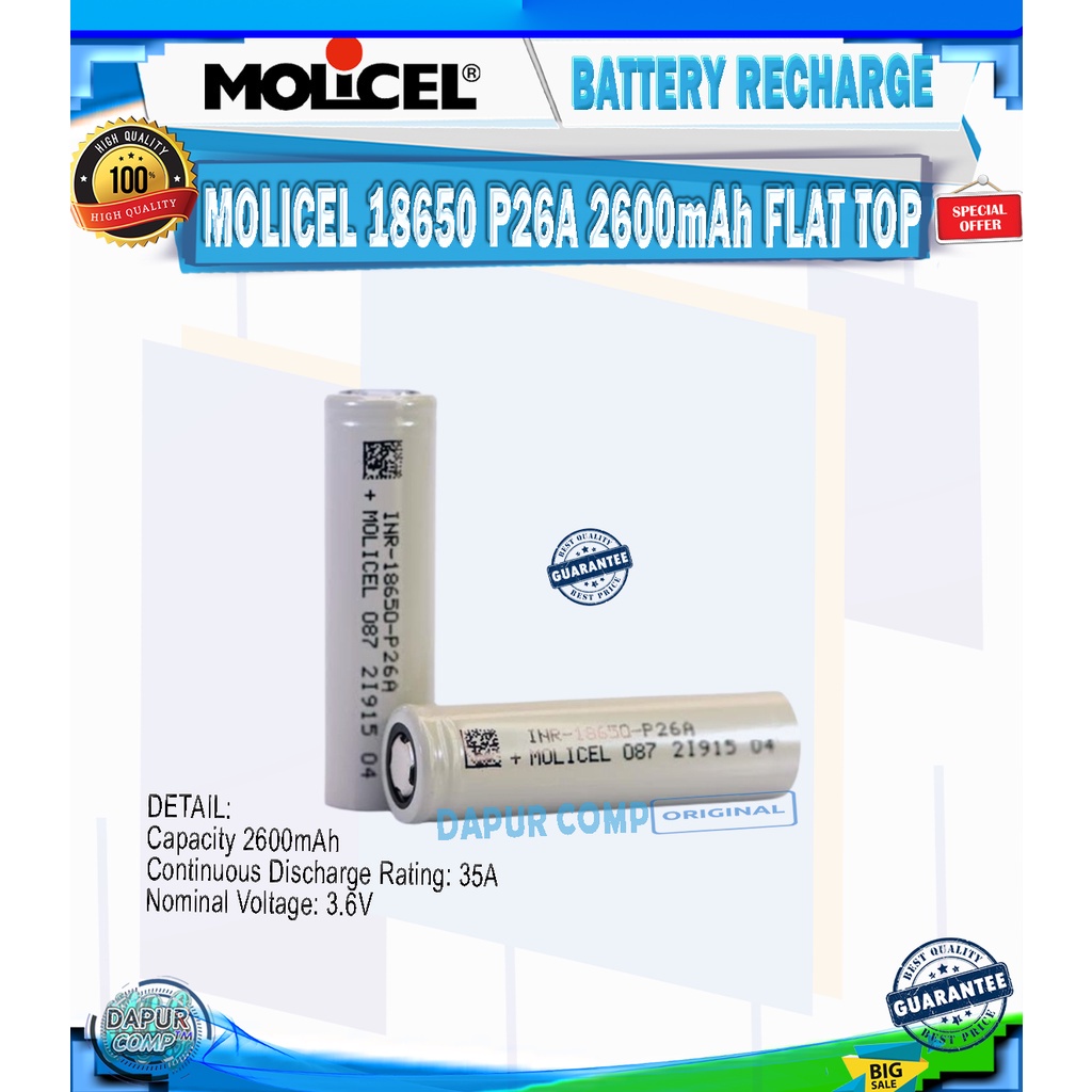 MOLICEL P26A 18650 2600mAh 35A ORIGINAL MOLICEL BATTERY