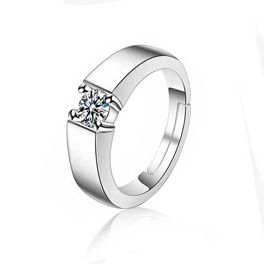 Gaya Sederhana Dimaond Zirkon S925 Sterling Perak Elegan Pria Fashion Perhiasan Baja Titanium Pernikahan Pertunangan Rings Telescopic Size