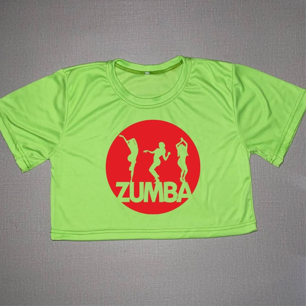 Clothing May - Crop Top Zumba Bulat Merah Dewasa Warna Hijau Neon Bahan Cotton